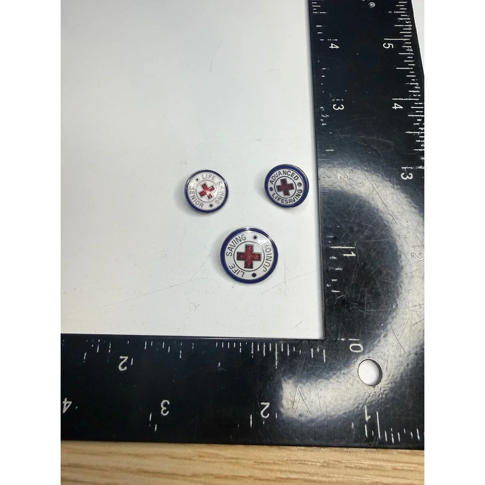 Vintage American Red Cross Life Saving Pins Set Junior Senior Advanced Enamel